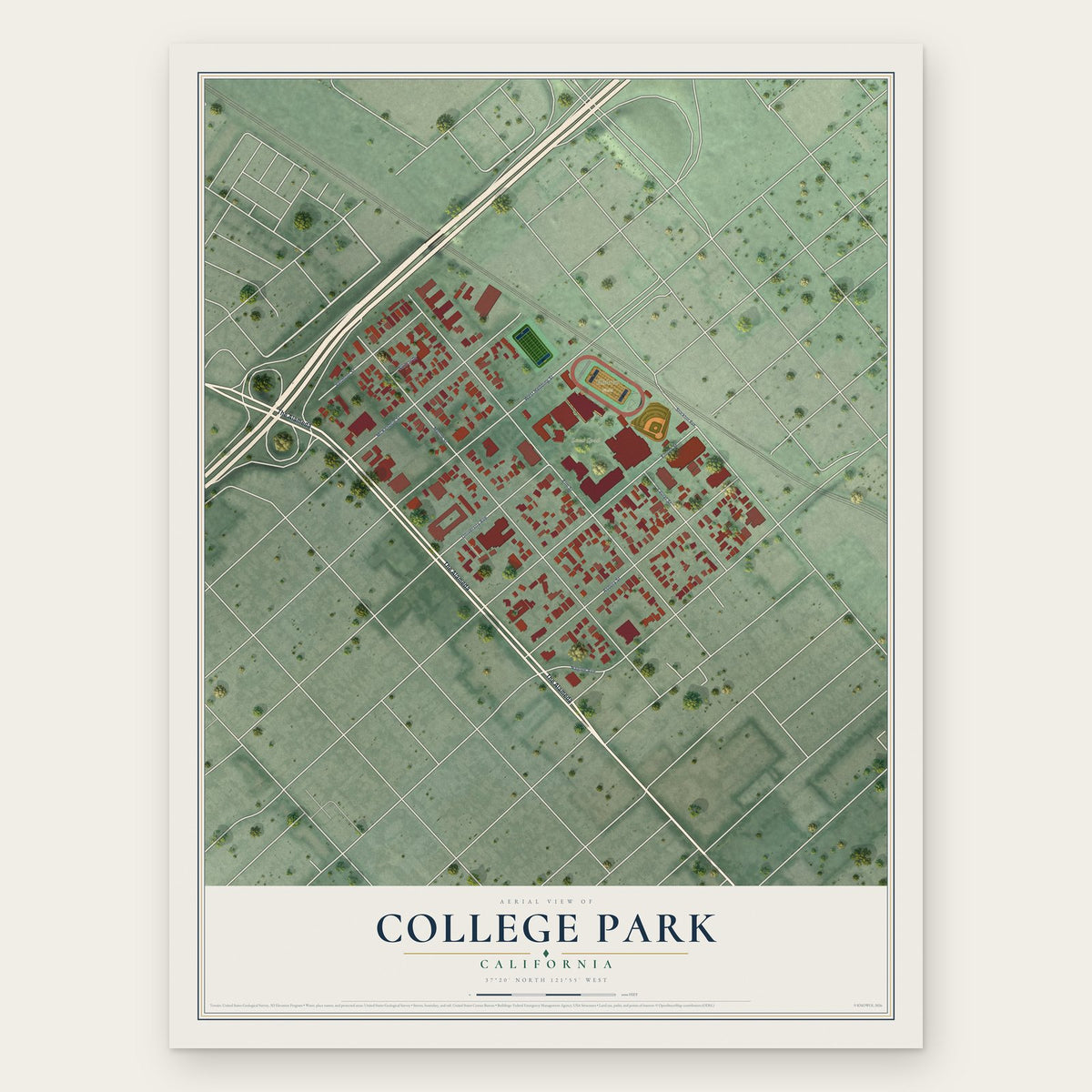 College Park, California map print, the full design