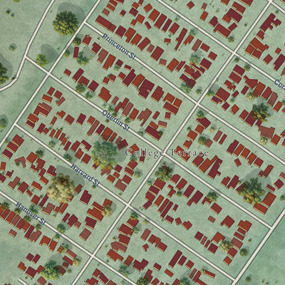 Close-up of the map of College_Terrace, California print showing street and building detail