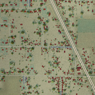 Close-up of the map of Collierville, California print showing street and building detail