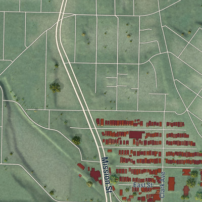 Second close-up of the map of Colma, California print showing more streets and buildings