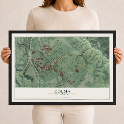 Map of Colma, California, 12 x 18 inch print in a black wood frame