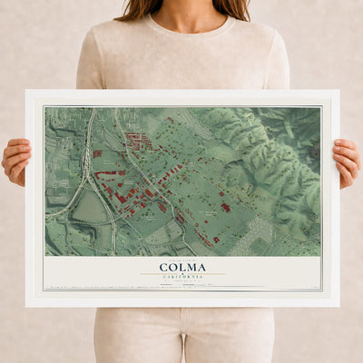 Map of Colma, California, 12 x 18 inch print in a white wood frame
