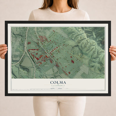 Map of Colma, California, 18 x 24 inch print in a black wood frame