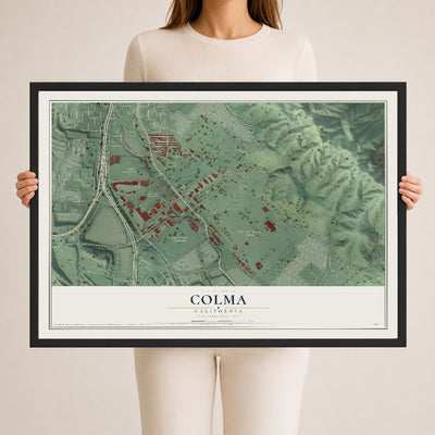 Map of Colma, California, 24 x 36 inch print in a black wood frame