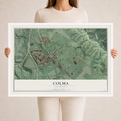Map of Colma, California, 24 x 36 inch print in a white wood frame