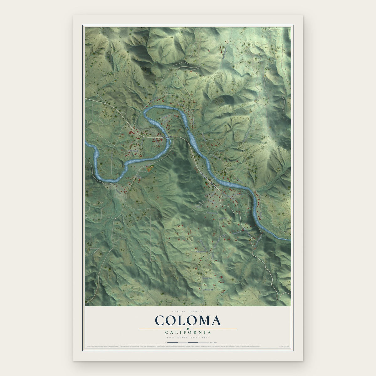 Coloma, California map print, the full design
