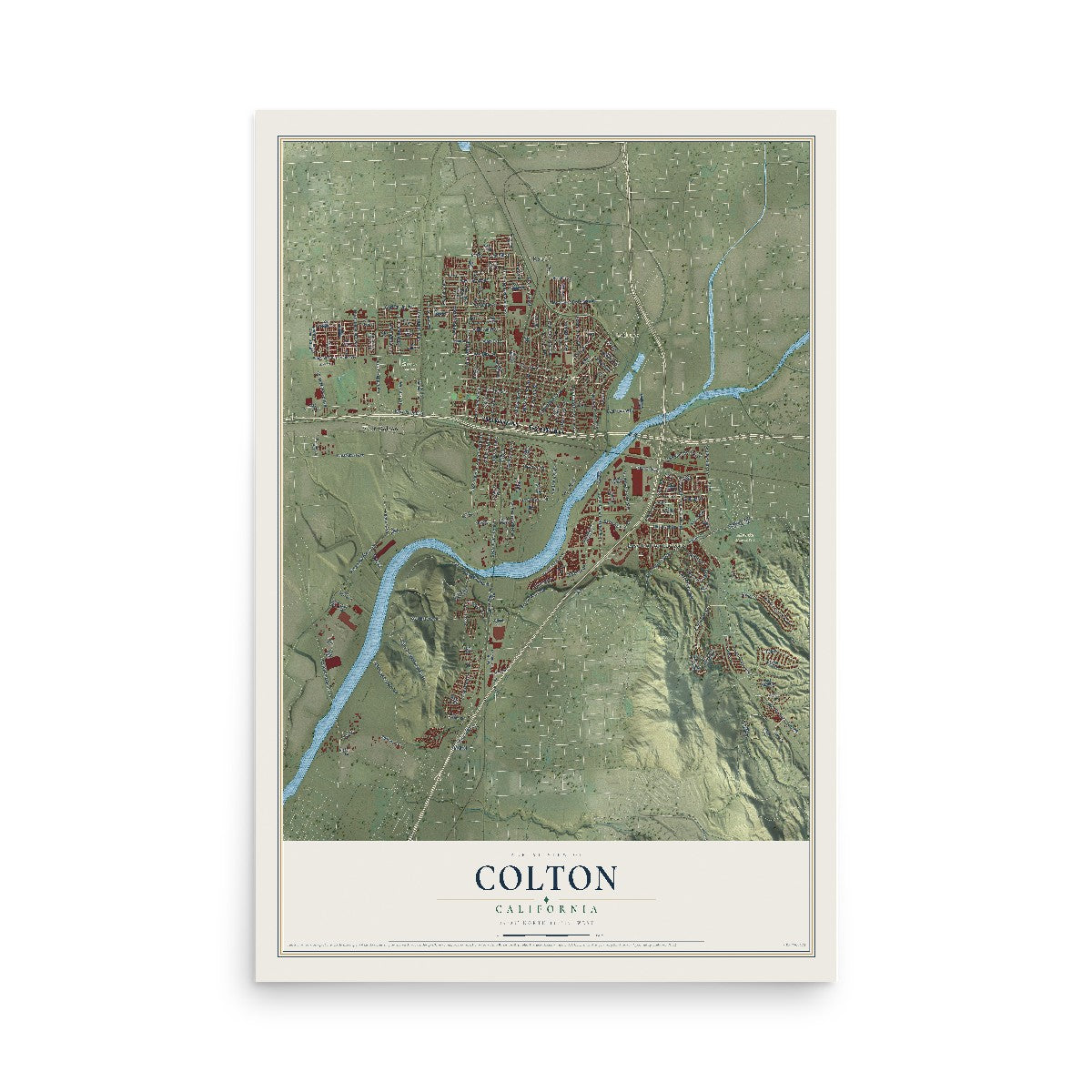 Map of Colton, California, 12 x 18 inch unframed archival matte print