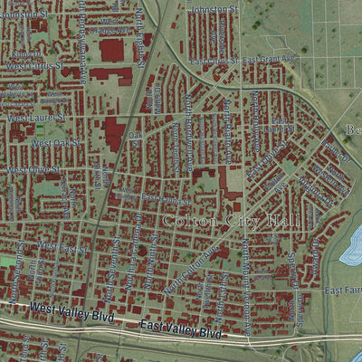 Close-up of the map of Colton, California print showing street and building detail