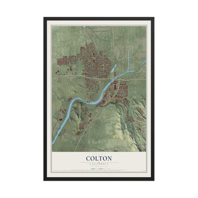 Map of Colton, California, 12 x 18 inch print in a black wood frame