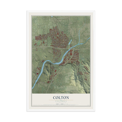 Map of Colton, California, 12 x 18 inch print in a white wood frame