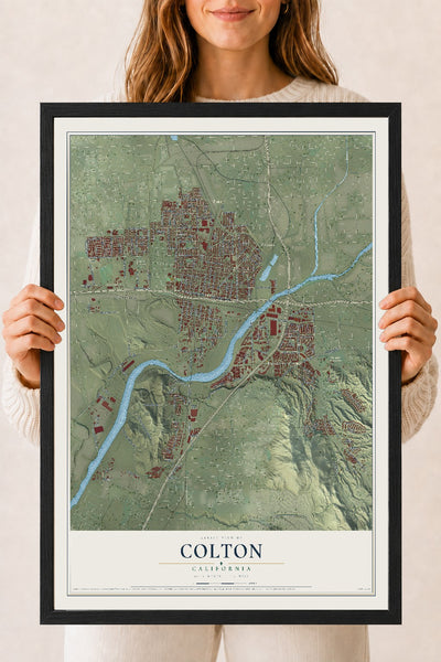 Map of Colton, California, 18 x 24 inch print in a black wood frame