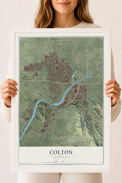 Map of Colton, California, 18 x 24 inch print in a white wood frame