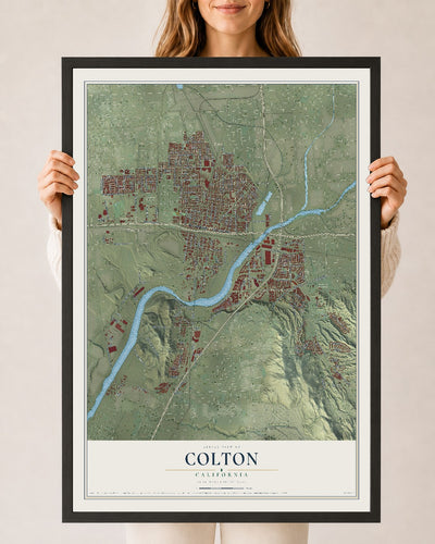 Map of Colton, California, 24 x 36 inch print in a black wood frame