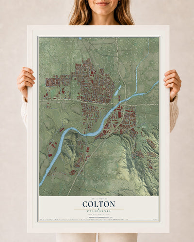 Map of Colton, California, 24 x 36 inch print in a white wood frame