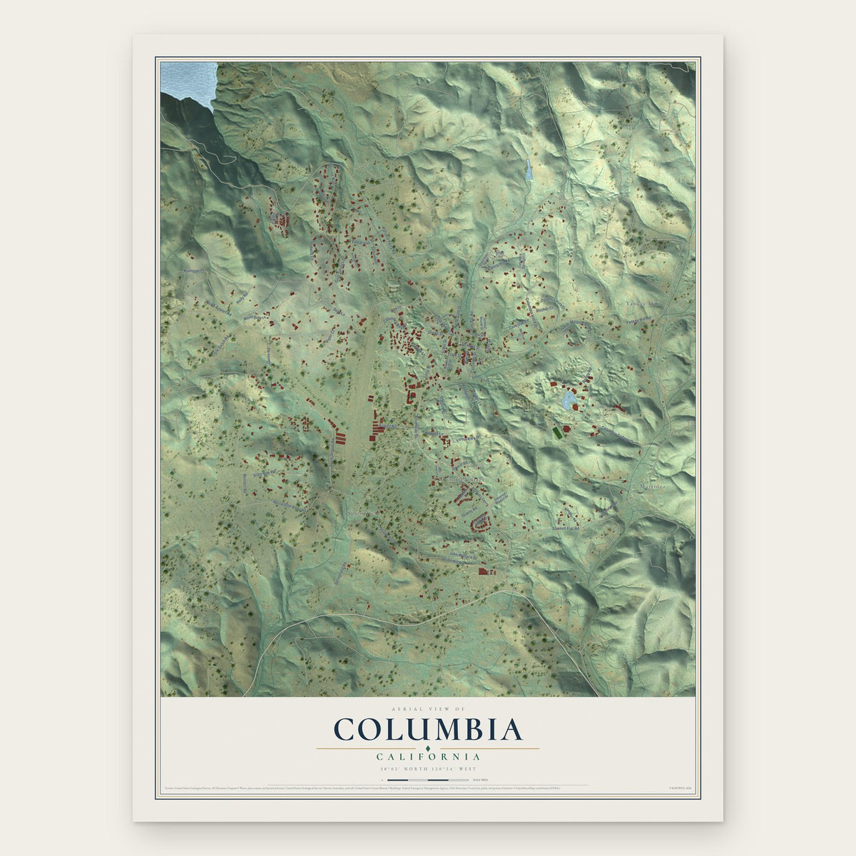 Columbia, California map print, the full design