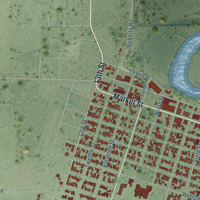 Second close-up of the map of Colusa, California print showing more streets and buildings