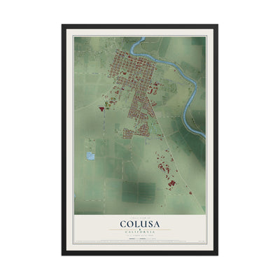 Map of Colusa, California, 12 x 18 inch print in a black wood frame