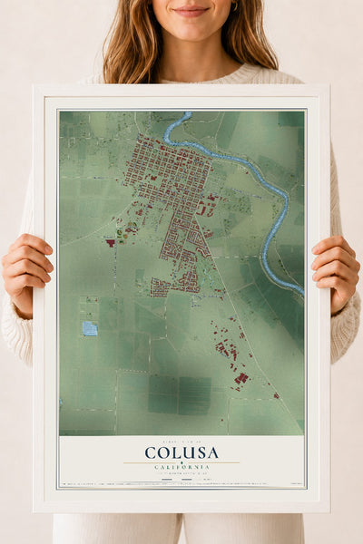 Map of Colusa, California, 18 x 24 inch print in a white wood frame