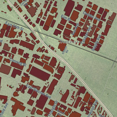 Second close-up of the map of Commerce, California print showing more streets and buildings