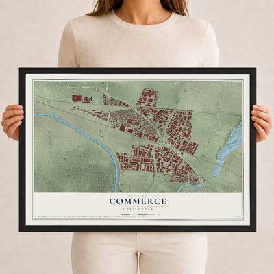 Map of Commerce, California, 12 x 18 inch print in a black wood frame