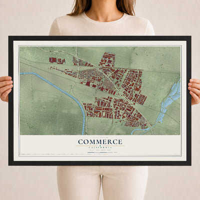 Map of Commerce, California, 18 x 24 inch print in a black wood frame
