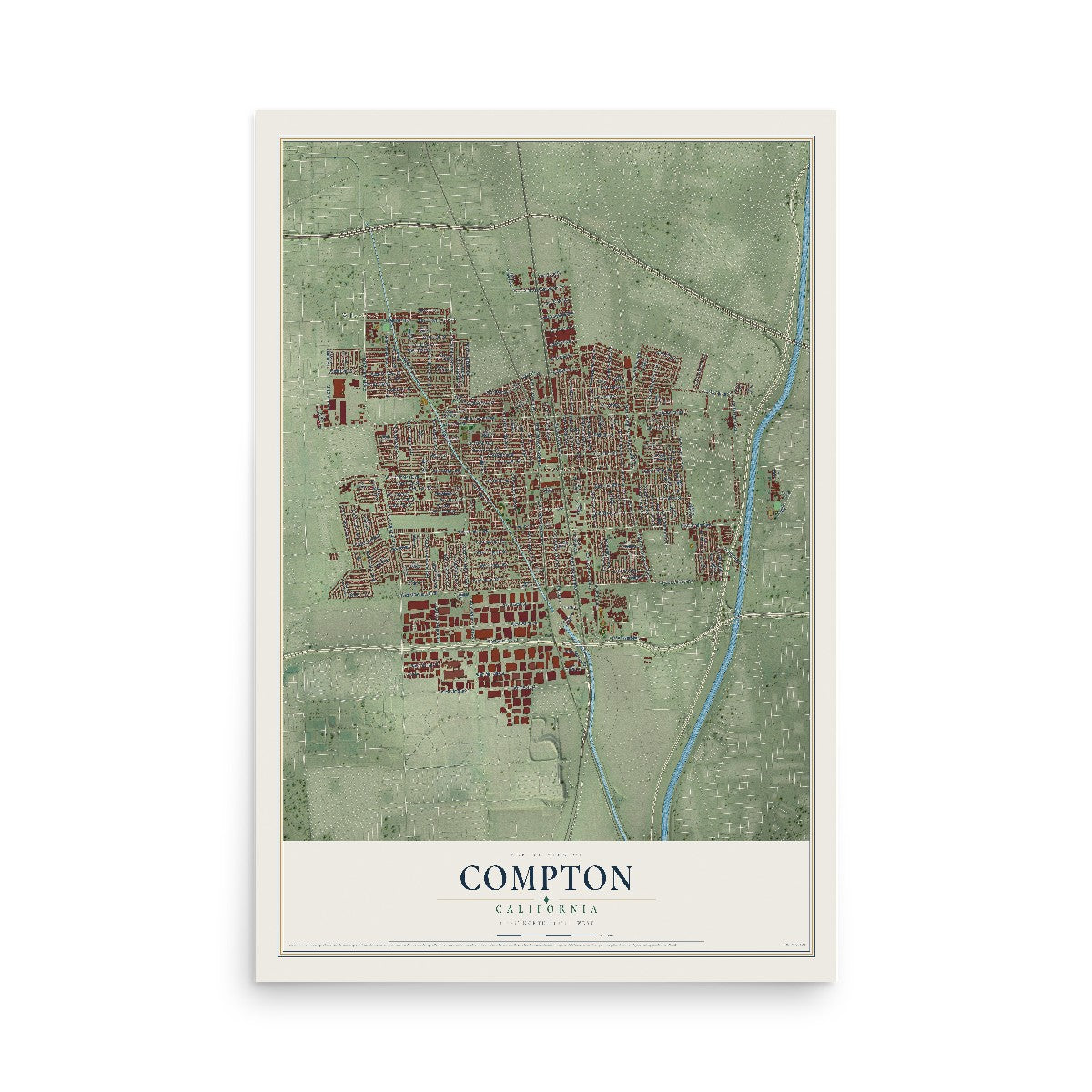 Map of Compton, California, 12 x 18 inch unframed archival matte print