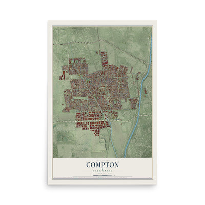 Map of Compton, California, 12 x 18 inch unframed archival matte print