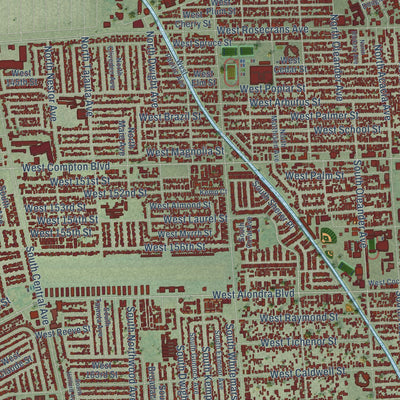 Close-up of the map of Compton, California print showing street and building detail