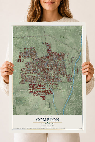 Map of Compton, California, 18 x 24 inch unframed archival matte print