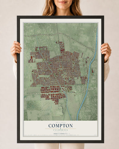 Map of Compton, California, 24 x 36 inch print in a black wood frame