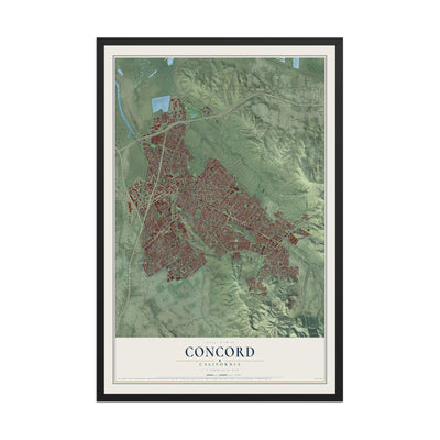 Map of Concord, California, 12 x 18 inch print in a black wood frame