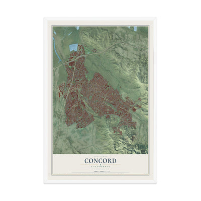 Map of Concord, California, 12 x 18 inch print in a white wood frame