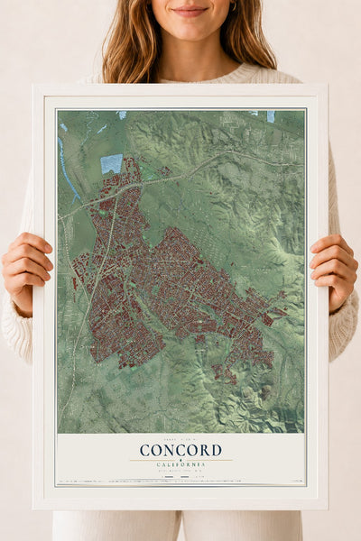 Map of Concord, California, 18 x 24 inch print in a white wood frame