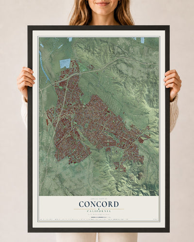 Map of Concord, California, 24 x 36 inch print in a black wood frame