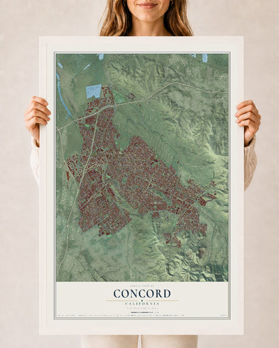 Map of Concord, California, 24 x 36 inch print in a white wood frame