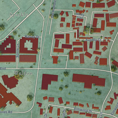 Second close-up of the map of Contra Costa Centre, California print showing more streets and buildings