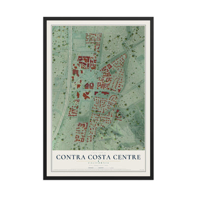 Map of Contra Costa Centre, California, 12 x 18 inch print in a black wood frame