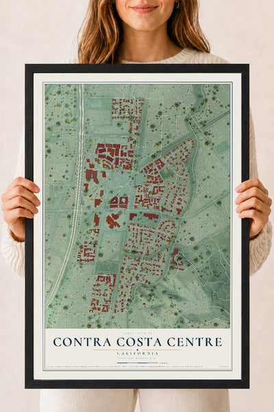 Map of Contra Costa Centre, California, 18 x 24 inch print in a black wood frame