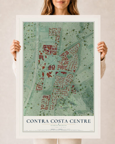 Map of Contra Costa Centre, California, 24 x 36 inch print in a white wood frame