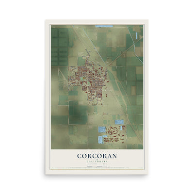 Map of Corcoran, California, 12 x 18 inch unframed archival matte print