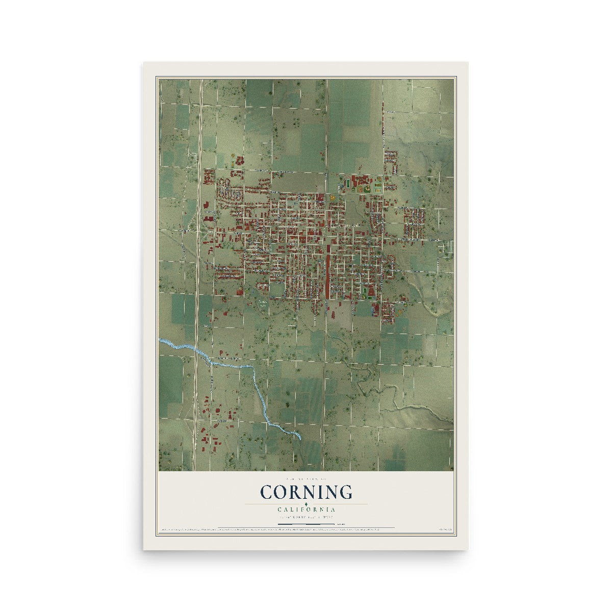 Map of Corning, California, 12 x 18 inch unframed archival matte print