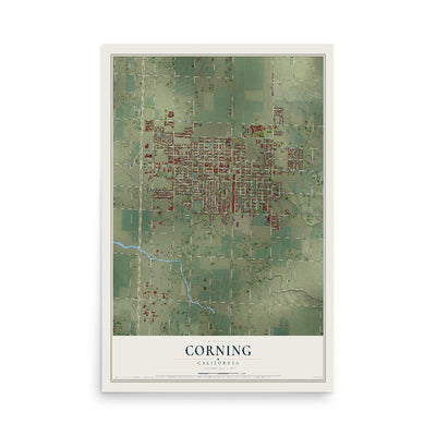 Map of Corning, California, 12 x 18 inch unframed archival matte print