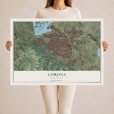 Map of Corona, California, 24 x 36 inch unframed archival matte print
