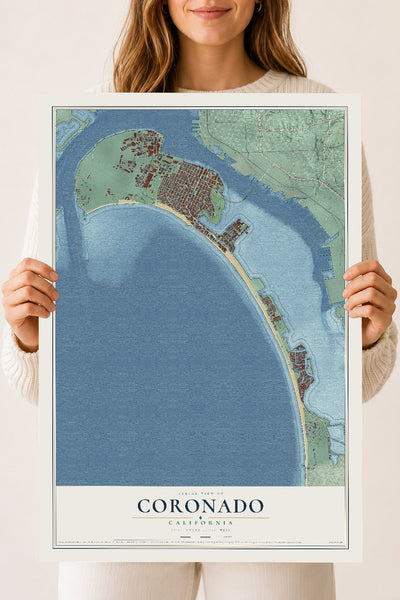Map of Coronado, California, 18 x 24 inch unframed archival matte print