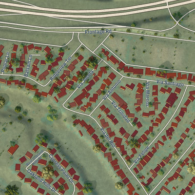 Close-up of the map of Coronita, California print showing street and building detail