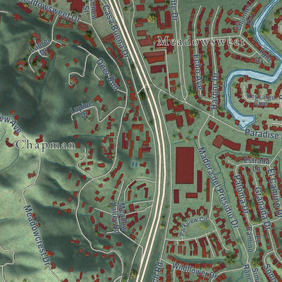 Close-up of the map of Corte Madera, California print showing street and building detail