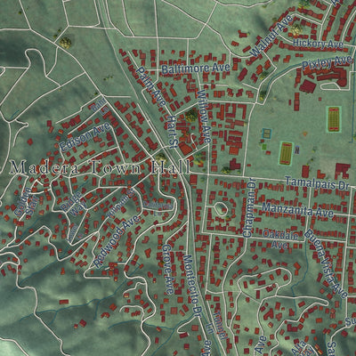 Second close-up of the map of Corte Madera, California print showing more streets and buildings