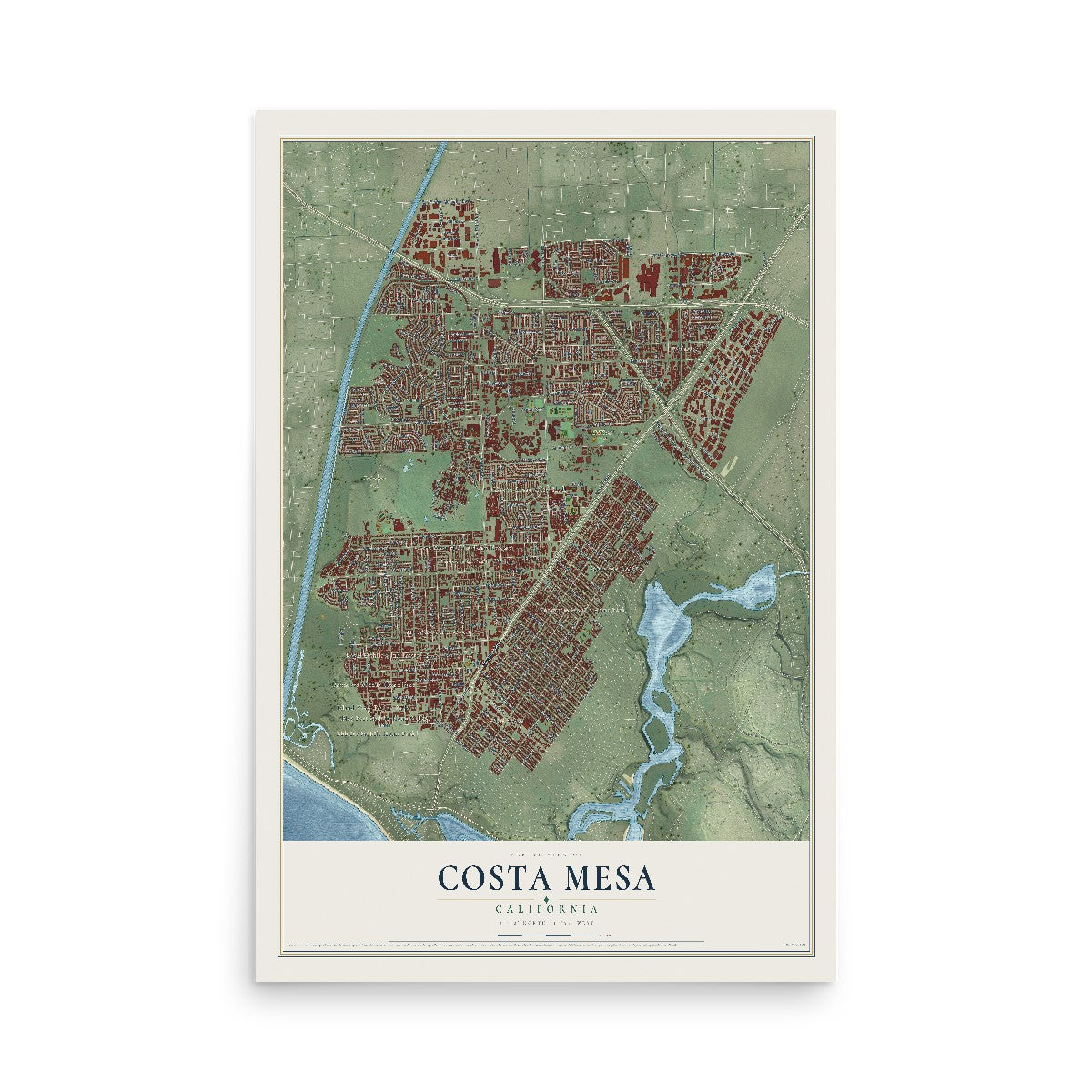 Map of Costa Mesa, California, 12 x 18 inch unframed archival matte print