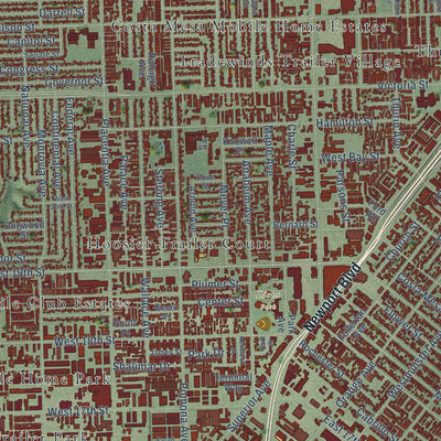 Close-up of the map of Costa Mesa, California print showing street and building detail