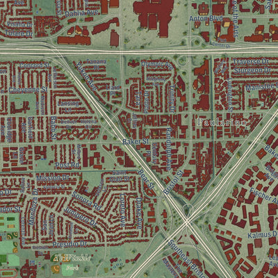 Second close-up of the map of Costa Mesa, California print showing more streets and buildings